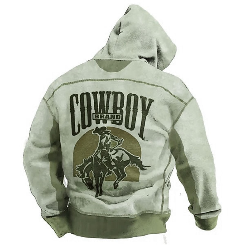 Men's Graphic Cowboy Hoodie Hoodies Sweatshirt Daily Basic Long Sleeve Hooded Vacation Sports Outdoor Holiday Blue Green Print Front Pocket Spring &  Fall Designer4