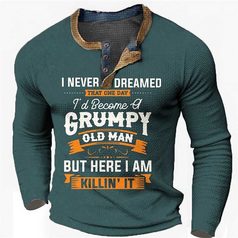 Men's Long Sleeve Grumpy Old Man Henley Shirt - Funny 'Killing It' Lifestyle Graphic Tee2