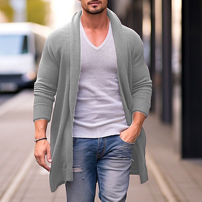 Men's Cardigan Sweater Fall Sweater Ribbed Knit Tunic Knitted Plain Shawl Collar Warm Ups Modern Contemporary Daily Wear Going out Clothing Apparel Fall & Winter Red Blue M L XL4