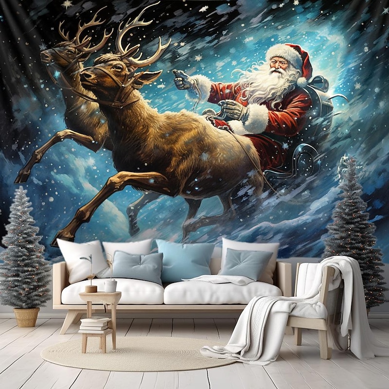 Christmas Decorations Santa Sled Hanging Tapestry Wall Art Xmas Large Tapestry Mural Decor Photograph Backdrop Blanket Curtain Home Bedroom Living Room Decoration4