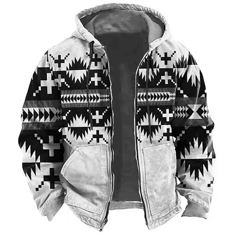 Men's Tribal Graphic Prints Hoodie Hoodies Sweatshirt Sports Ethnic Long Sleeve Hooded Vacation Holiday Streetwear Blue Green Pocket Print Spring &  Fall Designer3