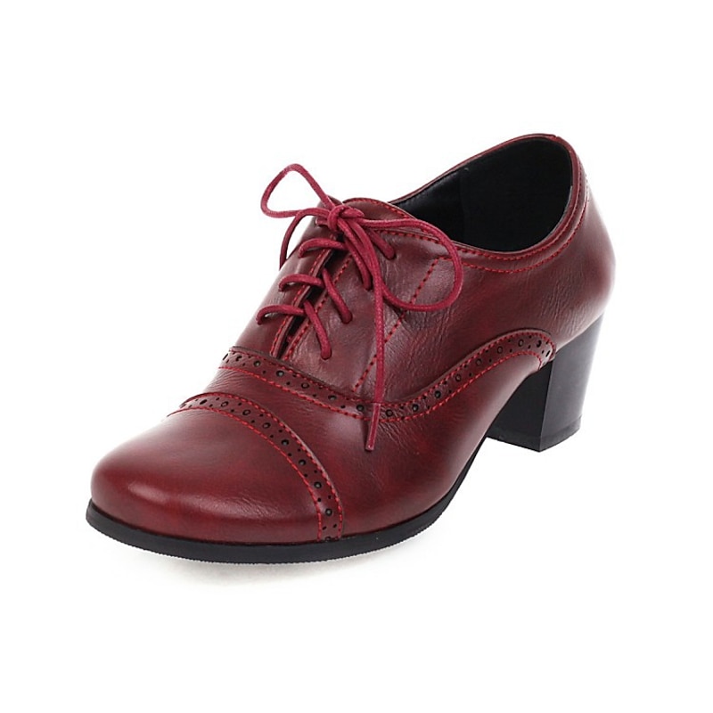 Women's Vintage Oxford Heeled Shoes – Lace-Up Brogue Pumps for Office, Formal & Daily Wear3