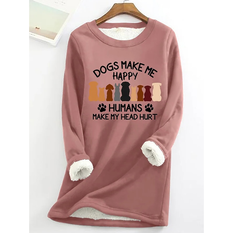 Women's Sweatshirt Pullover Sherpa Graphic Letter Casual Sports Warm Fuzzy Comfrt Round Neck Long Sleeve Top Micro-elastic Fall & Winter Comfrt Breathable Soft Fabric