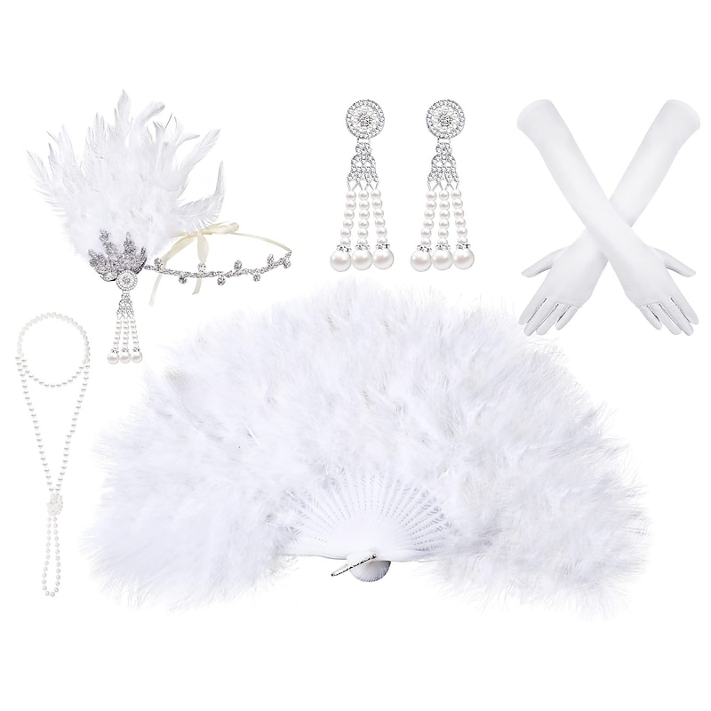 Vintage 1920s The Great Gatsby Flapper Headband Accessories Set Charleston Wedding Guest Feather Fancy Dress Women's Masquerade Wedding Reception Bachelorette Party Festival Adults' Gloves Headband2