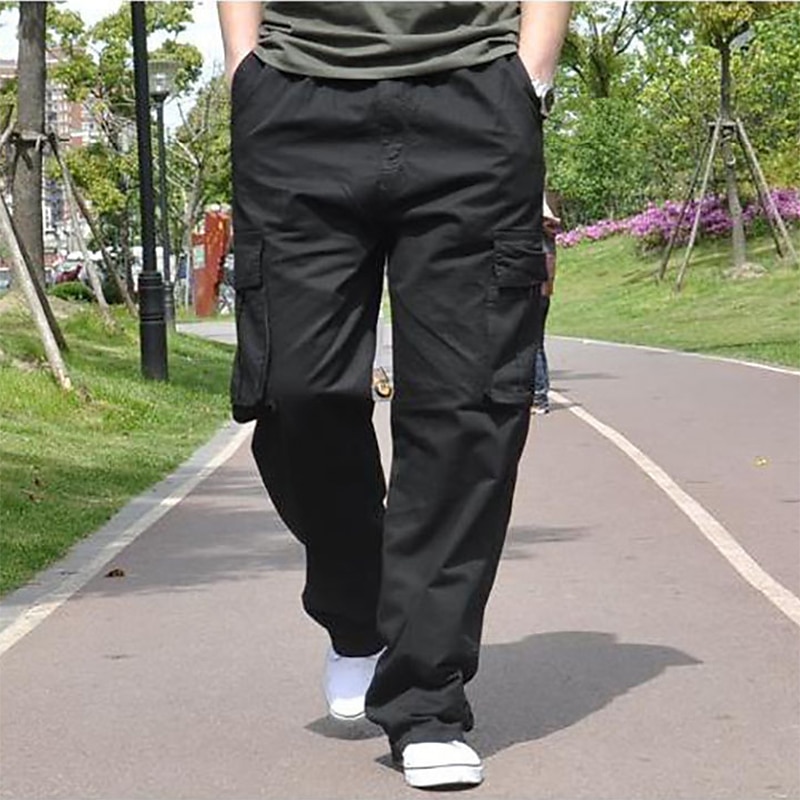 Men's Cargo Pants Cargo Trousers Baggy Pants Flap Pocket Plain Breathable Outdoor Daily Big and Tall Black Green4