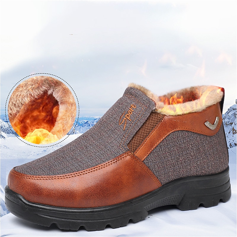 Men's Boots Snow Boots Winter Boots Fleece lined Walking Classic Casual Outdoor Home Cloth Warm Comfortable Slip Resistant Slip-on Black Brown Fall Winter