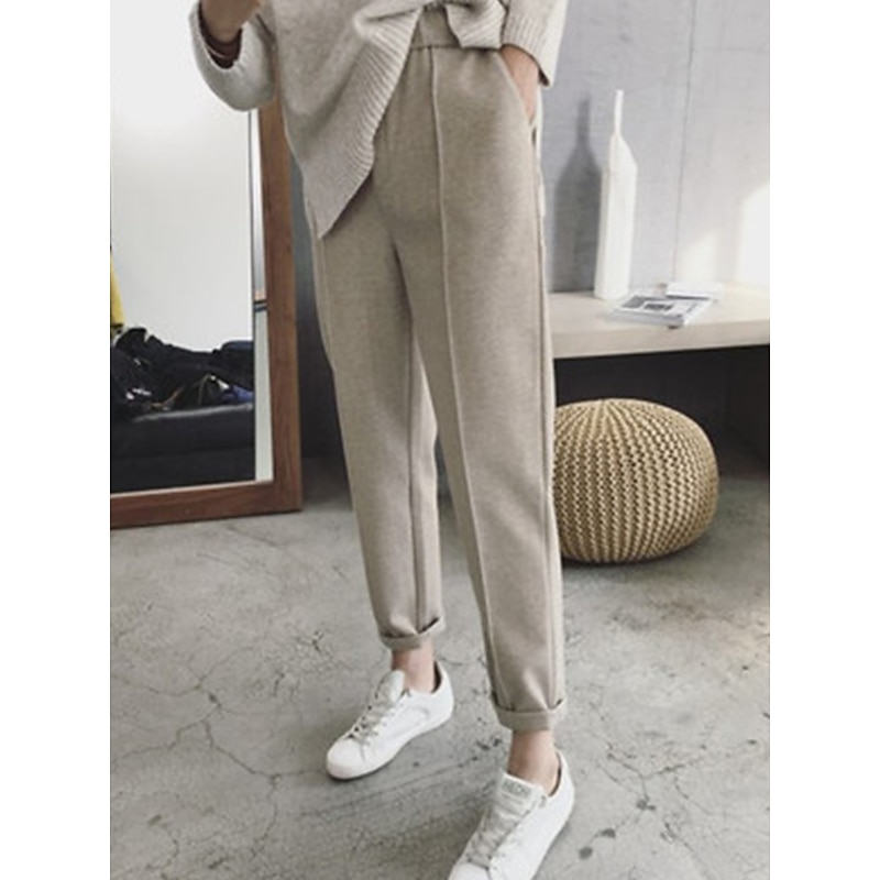 Women's Dress Pants Fleece Pants Straight Fashion Streetwear Full Length Medium Waist Solid Color Pocket Comfort Breathability Soft Micro-elastic Vacation Street Daily Black White Khaki Fall Winter