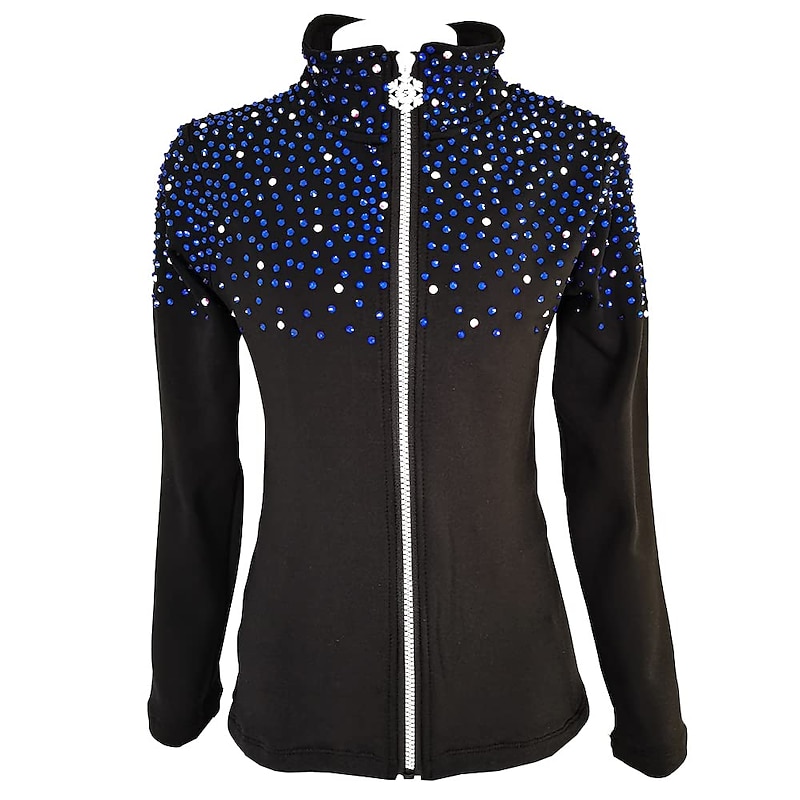 Figure Skating Jacket with Pants Women's Girls' Ice Skating Outfits Black Stretchy Training Competition Skating Wear Thermal Warm Crystal / Rhinestone Long Sleeve Ice Skating Figure Skating2