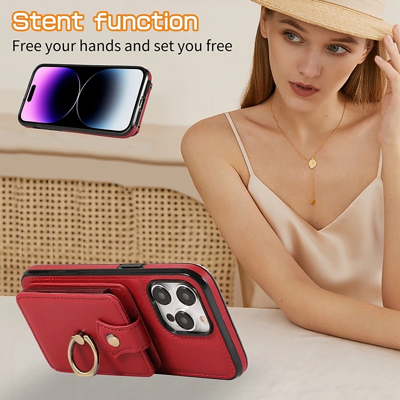Phone Case For iPhone 17 Pro Max 17 Air 16 15 14 Pro Max Plus 13 12 Pro Max Mini Back Cover Wallet Case Ring Holder with Lanyard Card Slot Retro TPU Metal PU Leather4