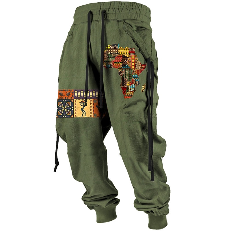 Independence Day Mens Graphic Pants Tribal Bandana Print Vintage 3D Sweatpants Trousers Outdoor Street Casual Daily Polyester Black Red Blue Mid Waist Elasticity Vavavava Harem Brown Cotton Africa2