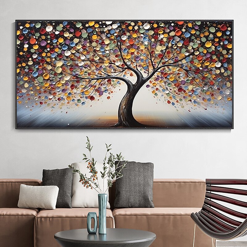 Hand Painted Wall Art Abstract Colorful Tree Canvas Oil Painting Handmade Textured Landscape  Painting Hand Painted Forest painting Home Decoration Decor Rolled Canvas3