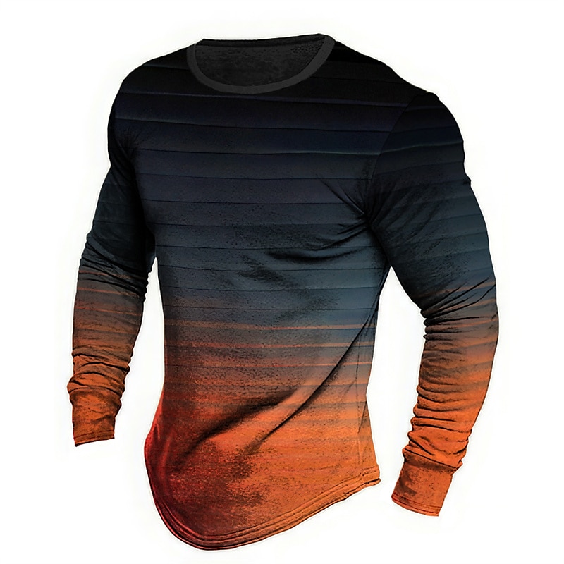 Men's Graphic Color Block T Shirt Long Sleeve T shirt 3D Print Crew Neck Shirt Fashion Designer Casual Sports Outdoor Holiday Going out Yellow Blue Orange Spring &  Fall Clothing Apparel S M L XL 2XL