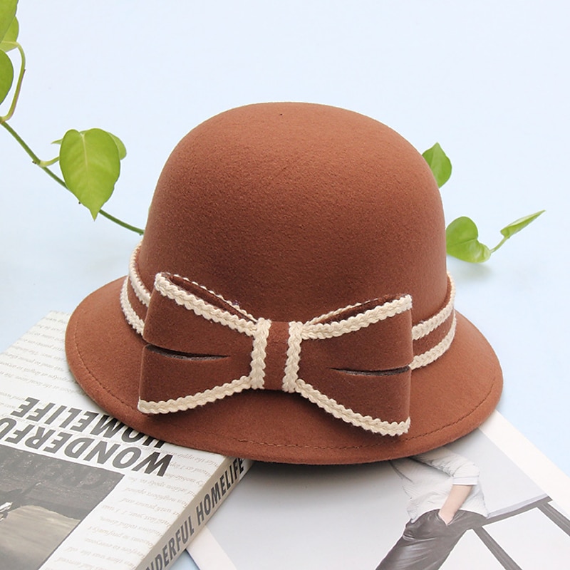 Hats Headwear Polyester / Cotton Blend Bowler / Cloche Hat Bucket Hat Fedora Hat Casual Holiday Retro Elegant With Bowknot Pure Color Headpiece Headwear4