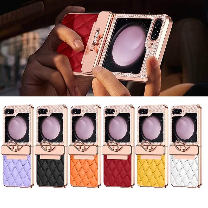 Phone Case For Samsung Galaxy Z Flip 7 Z Flip 6 Z Flip 5 Z Flip 4 Z Flip 3 Back Cover Shockproof Crystal Diamond TPU PU Leather