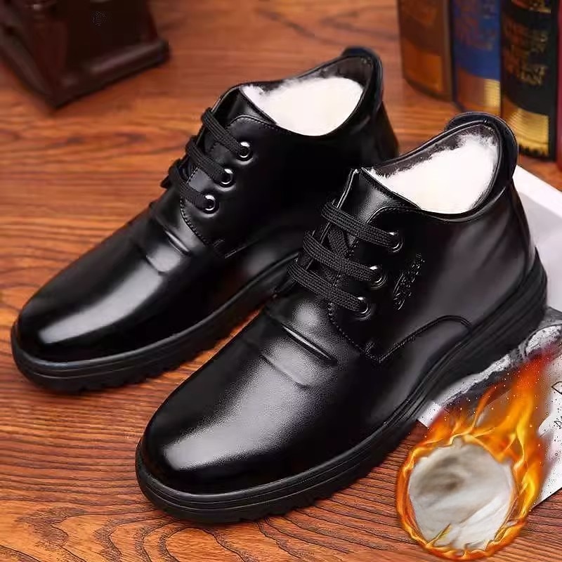Men's Boots Dress Shoes Fleece lined Walking Vintage Casual Outdoor Daily Leather Warm Height Increasing Comfortable Loafer Black Fall Winter2