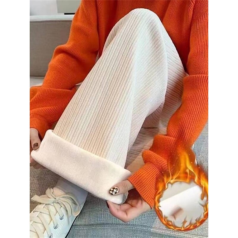 Women's Fleece Pants Wide Leg Pants Trousers Fashion Streetwear Casual Full Length High Waist Solid Color Pocket Elastic Waist Baggy Thermal Warm Soft Comfortable Micro-elastic Outdoor Vacation Street2