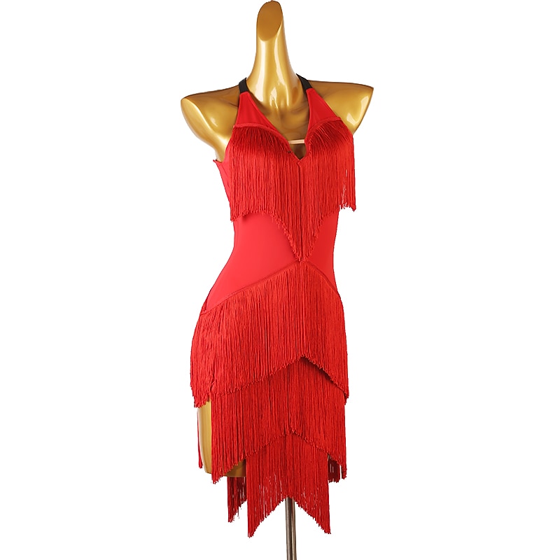 Dance Salsa Latin Dance Dress Tassel Women's Performance Training Sleeveless High Spandex