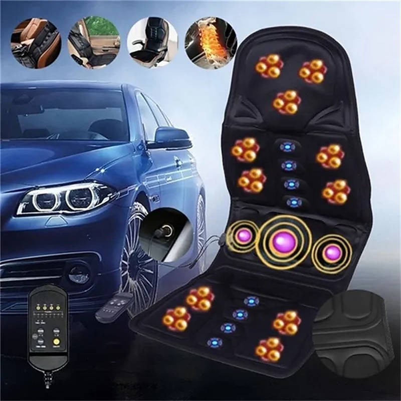 Black Back Massage Chair Car SUV Heat Seat Cushion, Neck Pain Lumbar Support Pad2