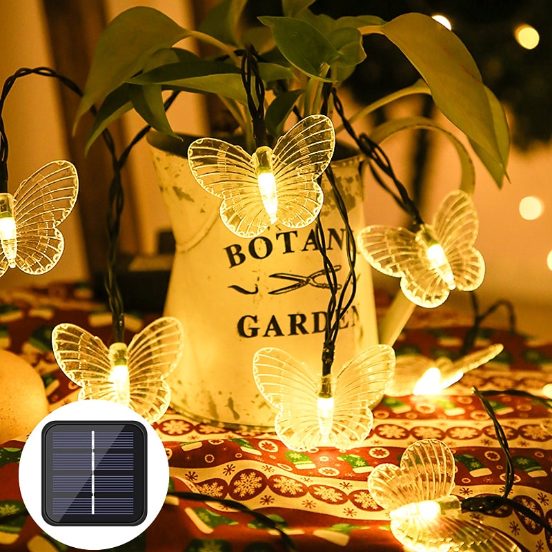 Solar Butterfly String Lights Outdoor Waterproof Garden Lights 5m 20led 6.5m 30led 8 Modes Lighting Christmas New Year Wedding Party Holiday Patio Terrace Balcony Lawn Outdoor Decoration2