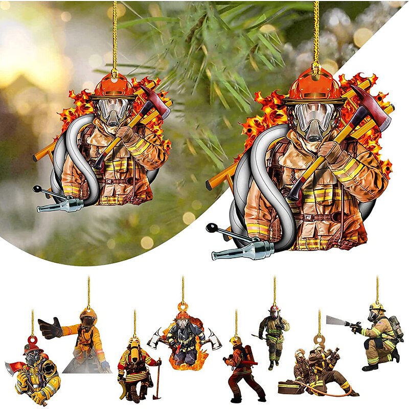 Christmas Tree Decoration Car Home Decoration, Personalized Firefighter 2D Acrylic Hanging Pendant