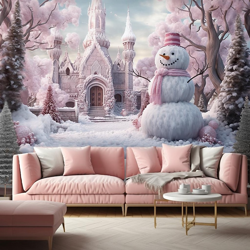 Christmas Decorations Snowman Snowflake Hanging Tapestry Wall Art Xmas Large Tapestry Mural Decor Photograph Backdrop Blanket Curtain Home Bedroom Living Room Decoration4