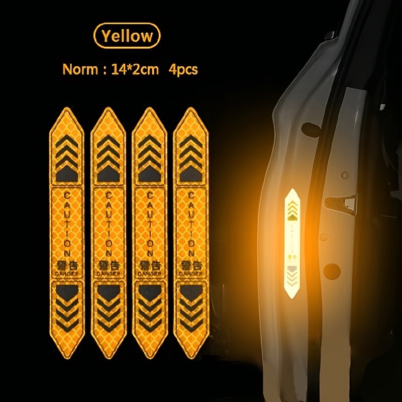 4 Pcs Car Door Warning Stickers Night Visibility Reflective Tape Door Stickers Decorative Stickers Car Body Reflective Strip Car Accessories3