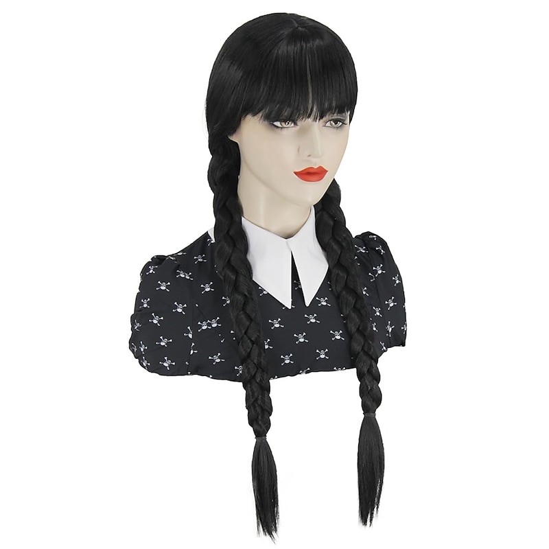 Women Girls Long Black Braided Wigs for  Girls Cute Soft Halloween Wigs