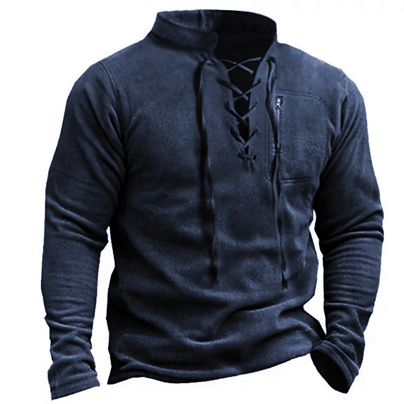 Men's Sweatshirt Pullover Tactical Army Green Navy Blue Brown Gray Standing Collar Sports Lace up Going out Streetwear Vintage Streetwear Casual Fall Winter Clothing Apparel Hoodies Sweatshirts  Long2
