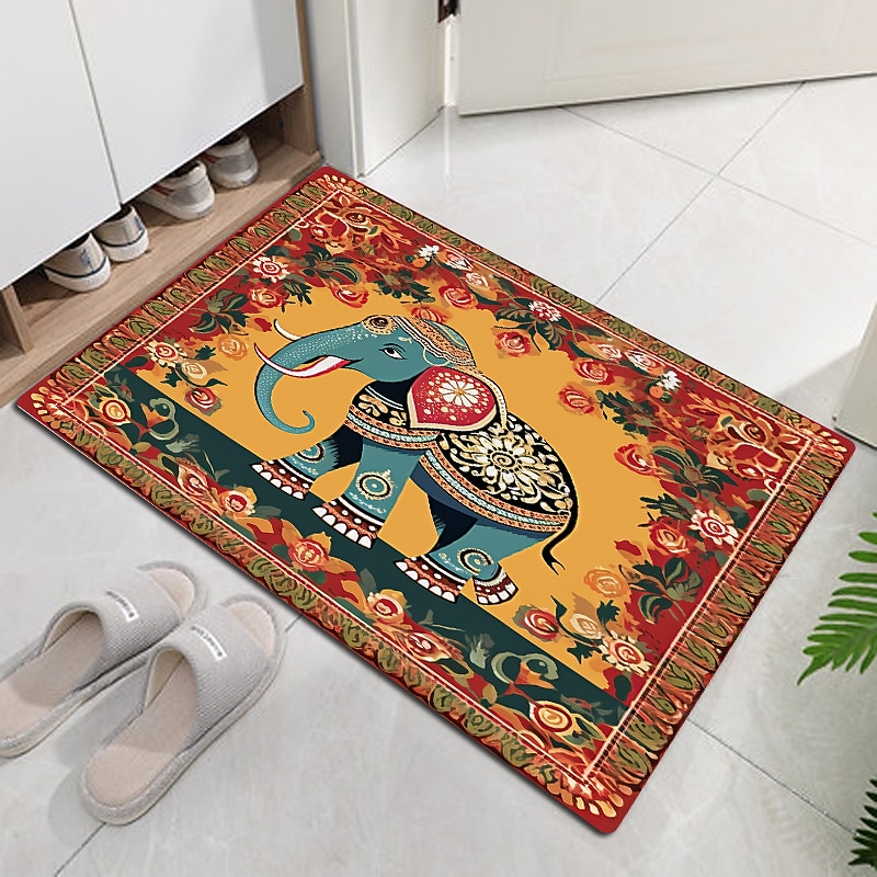 Ethnic Elephant Door Mat Floor mats Washable Rugs Kitchen Mat Non-Slip Oil Proof Area Rug Indoor Outdoor Mat Bedroom Decor Bathroom Mat Entrance Rug3