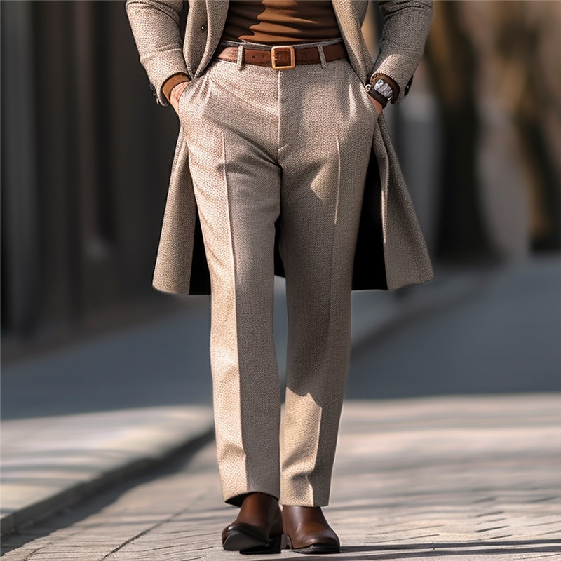 Men's Dress Pants Trousers Casual Pants Tweed Pants Front Pocket Straight Leg Plain Comfort Business Daily Holiday Fashion Chic & Modern Black Khaki