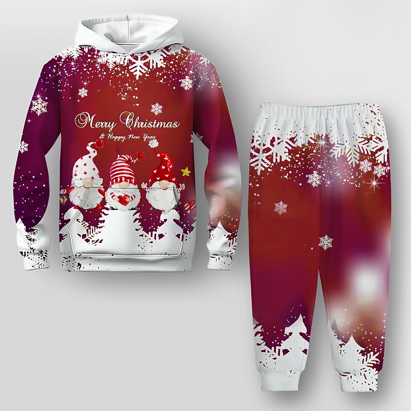 Christmas Boys 3D Santa Claus Christmas Sets Hoodie & Sweatpants Set Set Long Sleeve 3D Printing Fall Winter Active Fashion Cool Polyester Kids 3-12 Years Outdoor Street Vacation Regular Fit2