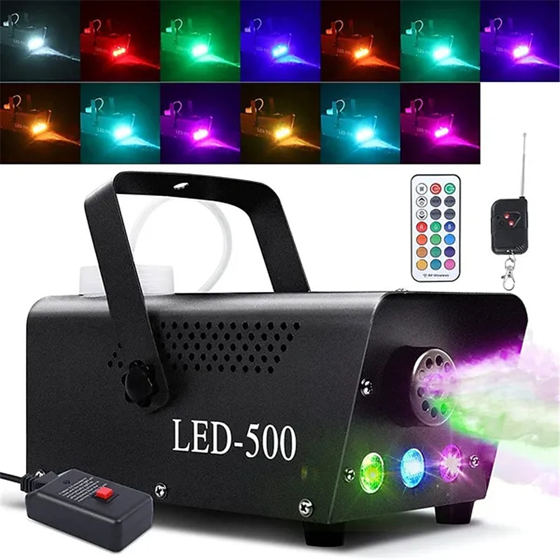 Fog Machine 500W Smoke Machine with LED Lights & Wireless Remote Control for Halloween Parties Decoration Holiday Events