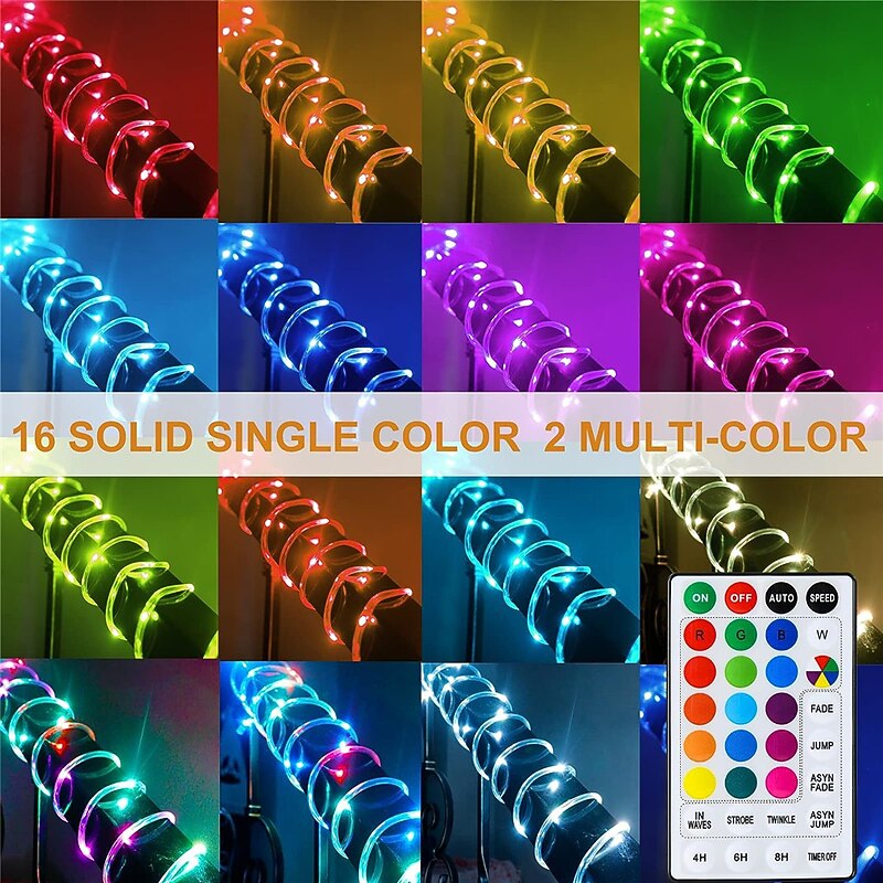 Solar 16-Color RGB Tube Light String 5M 10M Remote Control 7-Color Synchronous Light String Outdoor Waterproof Multi Color Tube Light String2