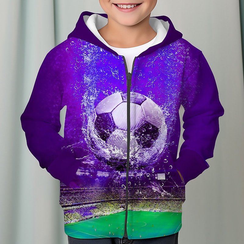 Boys 3D Football Hoodie Coat Outerwear Long Sleeve 3D Print Fall Winter Fashion Streetwear Cool Kids 3-12 Years Outdoor Casual Daily Regular Fit2