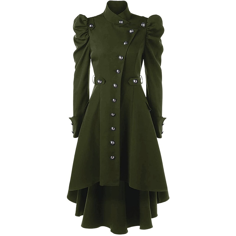 Retro Vintage Punk & Gothic Medieval Tailcoat Trench Coat Witch Cosplay Solid Colored Fancy Dress Women's Steampunk Walpurgis Night Halloween Carnival Masquerade LARP Adults' Coat Dress3