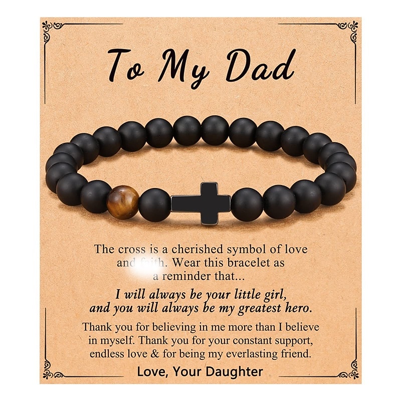 New Frosted Black Beaded Bracelet Tiger Eye Stone Small Cross Pendant Bracelet Obsidian Cross Bracelet4