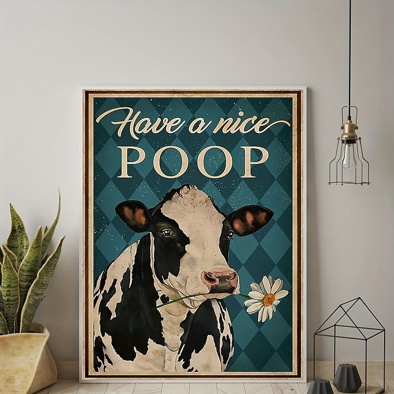Animal Wall Art Canvas Have a Nice Poop Cow Prints and Posters Pictures Decorative Fabric Painting For Living Room Pictures No Frame