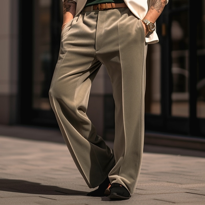 Men's Dress Pants Trousers Casual Pants Velvet Pants Front Pocket Straight Leg Grid / Plaid Comfort Business Daily Holiday Fashion Chic & Modern Wine Army Green