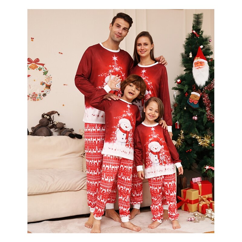 Family Christmas Pajamas Cotton Graphic Cute Christmas Pajamas School Print Red Long Sleeve Mommy And Me Outfits Active Matching Outfits Home Outfits2