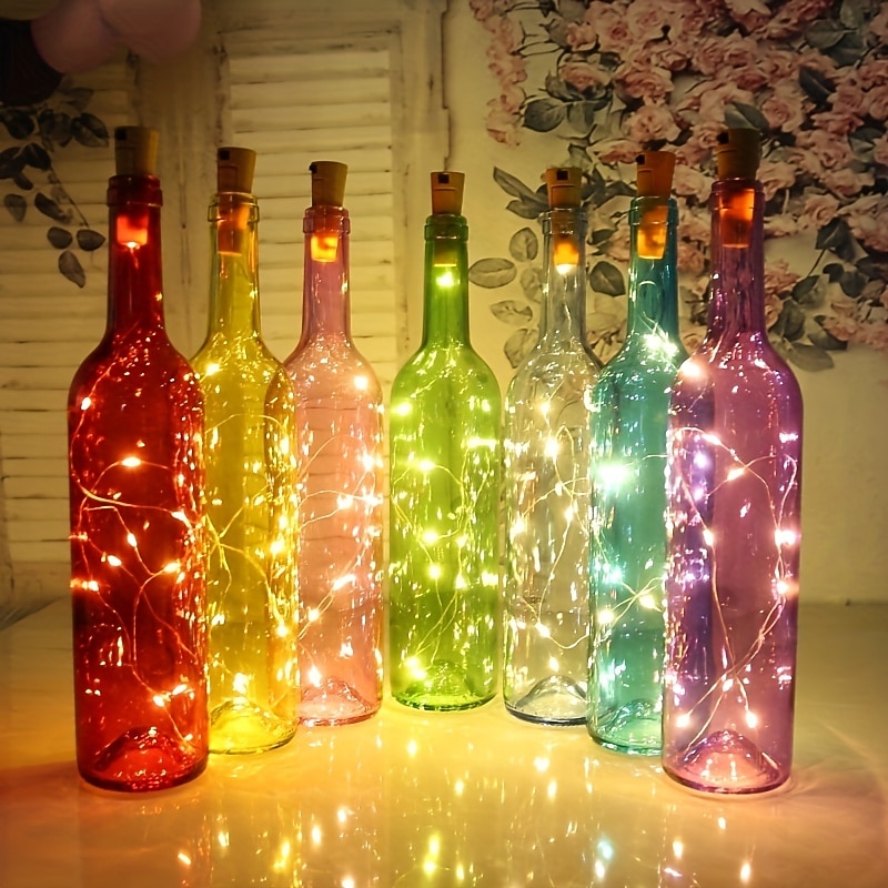 Elegant Wedding Reception Party 1/2/6/10pcs Wine Bottle String Lights 2m 20LEDs with Cork Warm White White Multi Color Red Blue Waterproof Christmas Wedding Decoration Batteries Powered