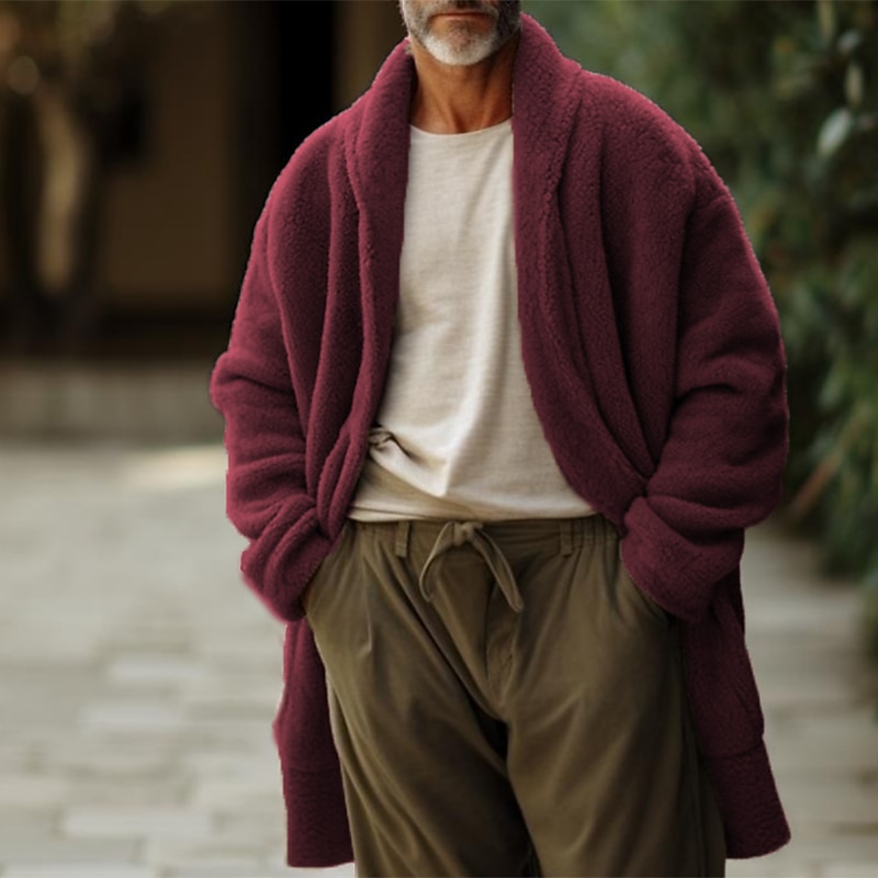Men's Fuzzy Fleece Cardigan Warm Open Front Casual Long Sleeve Plush Tops Coat Autumn Winter Modern Contemporary Daily Wear Going out Clothing Apparel2