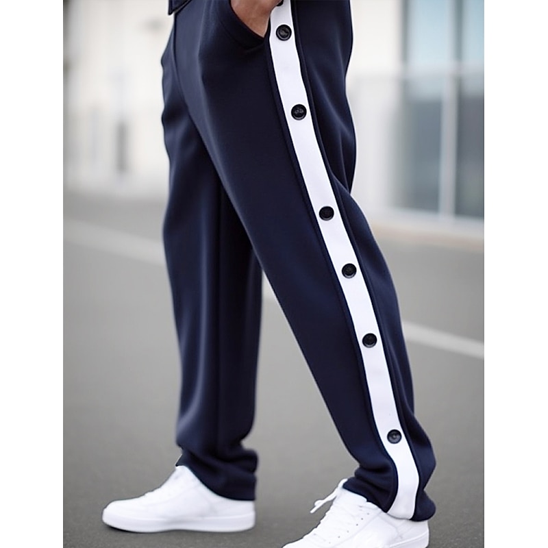 Men's Sweatpants Joggers Tear Away Pants Trousers Straight Leg Sweatpants Drawstring Elastic Waist Side Button Plain Comfort Breathable Outdoor Daily Going out Fashion Casual Black Blue4