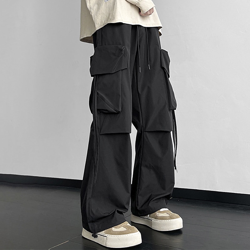 Men's Cargo Pants Cargo Trousers Baggy Pants Pocket Drawstring Elastic Waist Plain Comfort Breathable Outdoor Daily Going out Fashion Casual Black Khaki4