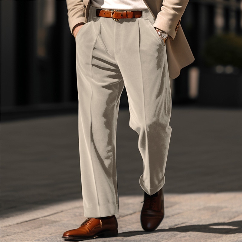 Men's Dress Pants Trousers Casual Pants Velvet Pants Front Pocket Straight Leg Plain Comfort Business Daily Holiday Fashion Chic & Modern ArmyGreen Wine3