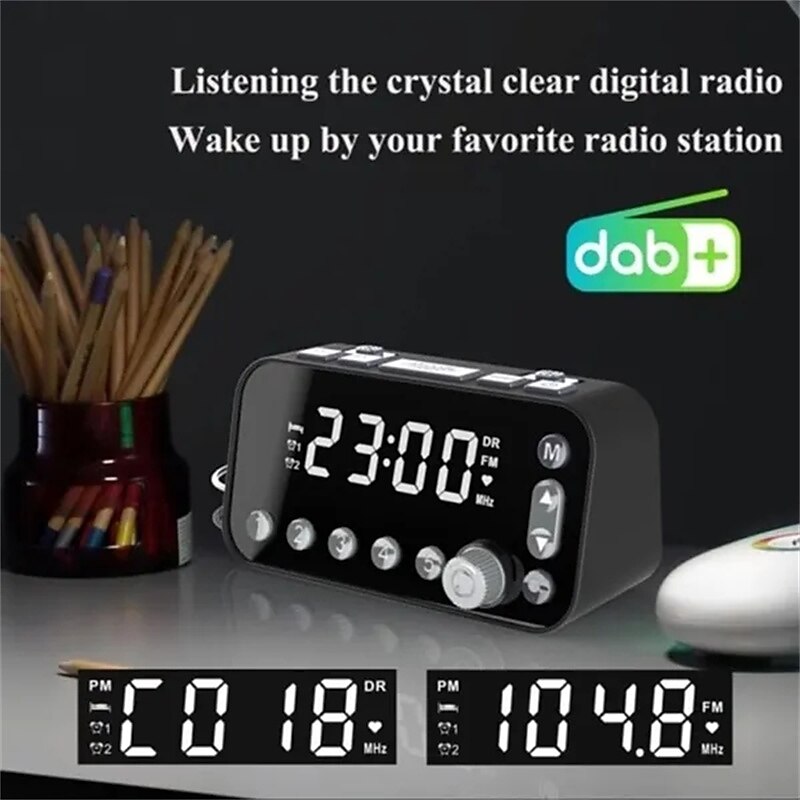 Digital Alarm Clock DAB/FM Radio Backup Dual Alarm Settings Jumbo Screen Display Electronic Desktop Clock with Snooze Function2