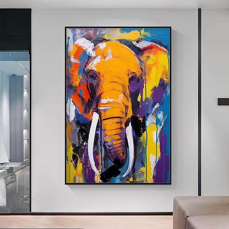 Mintura Handmade Elephant Animal Oil Paintings On Canvas Wall Art Decoration Modern Abstract Picture For Home Decor Rolled Frameless Unstretched Painting4