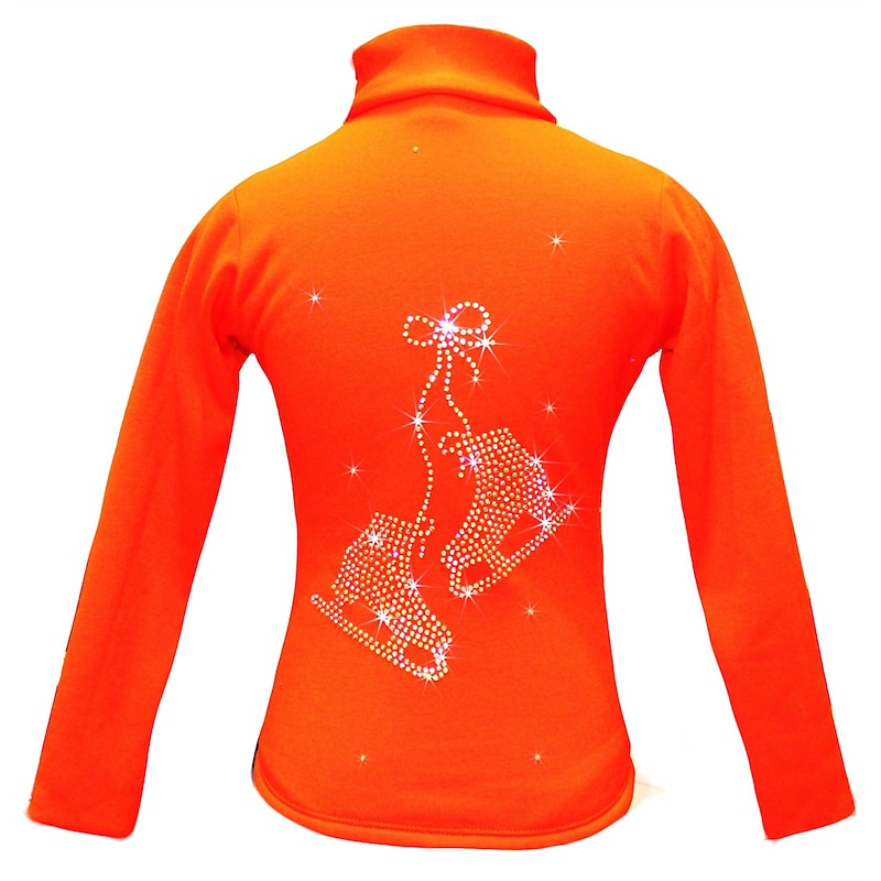 Figure Skating Fleece Jacket Women's Girls' Ice Skating Jacket Top Pink Blue Orange Stretchy Training Competition Skating Wear Thermal Warm Crystal / Rhinestone Long Sleeve Ice Skating Figure Skating2