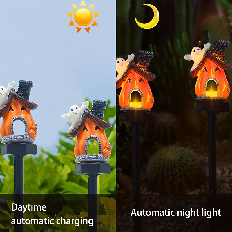 3pcs LED Solar Pumpkin House Decoration, Halloween Light Up Pumpkin House Decoration Supplies for Outdoor Decoration Light Up4