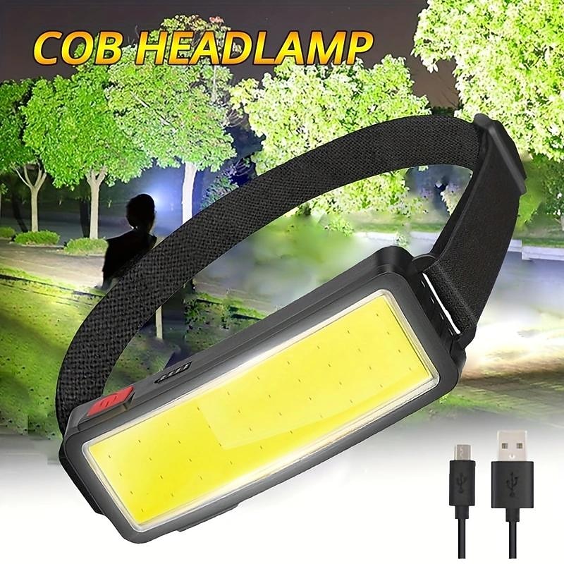 Rechargeable Headlamp Flashlight, COB Wide Beam Headlight, 3 Lighting Modes, Lightweight Waterproof Light Bar Headlamp, Suitable for Outdoor Running Fishing Camping