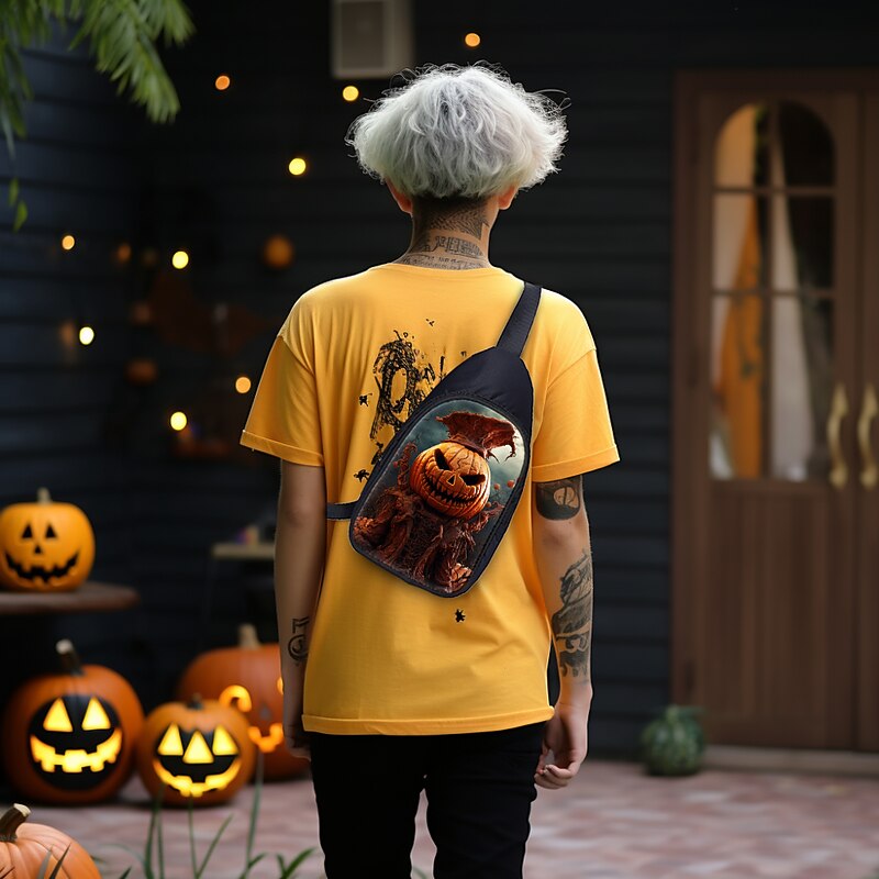 Large Capacity Halloween Crossbody Sling Bag - Spooky Skull and Pumpkin Designs for Teens (4 Patterns Available)3